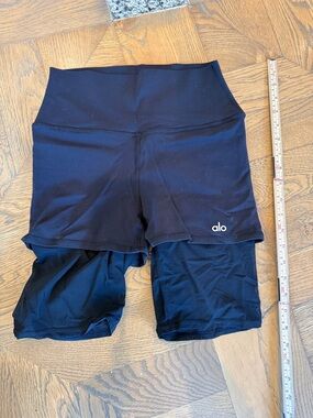 ALO Yoga Black Biker Shorts with Mesh Underneath